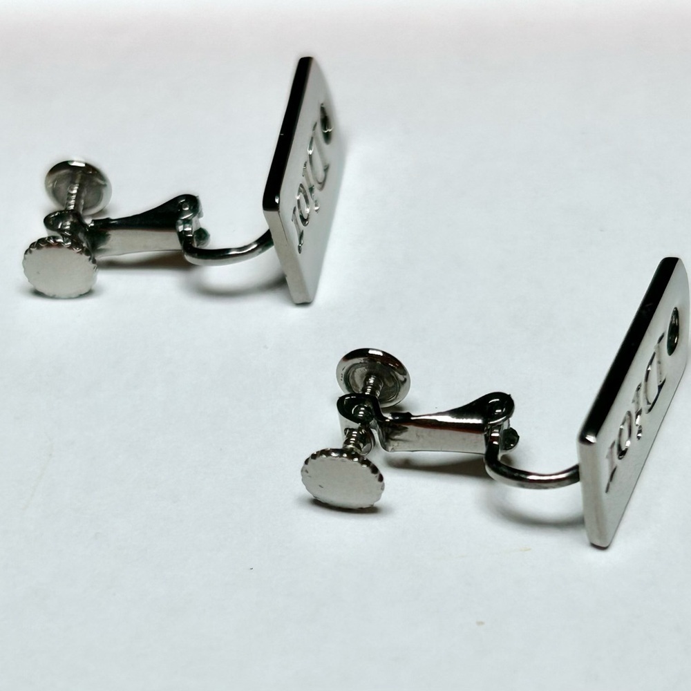 Dior Logo Gun Metal Clip On Earrings - Picture 5 of 6